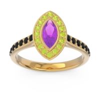 Amethyst Ring In 14k Yellow Gold With Peridot And Black Onyx Pravahana Marquise Halo Ring