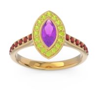 Amethyst Ring In 14k Yellow Gold With Peridot And Garnet Pravahana Marquise Halo Ring