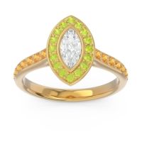 Lab Diamond Ring In 18k Yellow Gold With Peridot And Citrine Pravahana Marquise Halo Ring