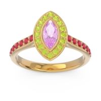 Pink Tourmaline Ring In 14k Yellow Gold With Peridot And Ruby Pravahana Marquise Halo Ring