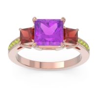 Amethyst Ring In 18K Rose Gold With Garnet And Peridot Alinda Princess Three-stone Ring