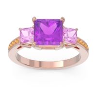 Three Stone Pave Princess Alinda Ring