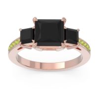 Black Onyx Ring In 18K Rose Gold With Peridot Alinda Princess Three-stone Ring