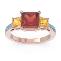 Garnet Ring In 18K Rose Gold With Citrine And Swiss Blue Topaz Alinda Princess Three-stone Ring