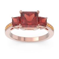 Garnet Ring In 18K Rose Gold With Citrine Alinda Princess Three-stone Ring