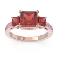 Garnet Ring In 14K Rose Gold With Pink Tourmaline Alinda Princess Three-stone Ring