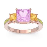 Pink Tourmaline Ring In 18K Rose Gold With Citrine And Peridot Alinda Princess Three-stone Ring