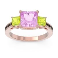 Pink Tourmaline Ring In 18K Rose Gold With Peridot And Black Onyx Alinda Princess Three-stone Ring