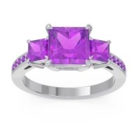 Amethyst Ring In Palladium Alinda Princess Three-stone Ring