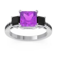 Amethyst Ring In Palladium With Black Onyx Alinda Princess Three-stone Ring