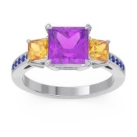 Amethyst Ring In Palladium With Citrine And Blue Sapphire Alinda Princess Three-stone Ring