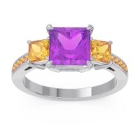 Amethyst Ring In Palladium With Citrine Alinda Princess Three-stone Ring