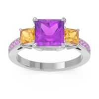 Amethyst Ring In Palladium With Citrine And Pink Tourmaline Alinda Princess Three-stone Ring