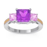 Amethyst Ring In Palladium With Pink Tourmaline And Citrine Alinda Princess Three-stone Ring