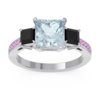 Aquamarine Ring In Palladium With Black Onyx And Pink Tourmaline Alinda Princess Three-stone Ring