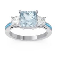 Aquamarine Ring In Palladium With Lab Diamond And Swiss Blue Topaz Alinda Princess Three-stone Ring
