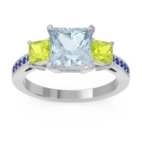 Aquamarine Ring In Palladium With Peridot And Blue Sapphire Alinda Princess Three-stone Ring