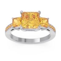 Citrine Ring In Palladium Alinda Princess Three-stone Ring