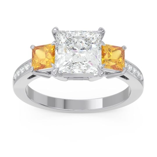 Three Stone Pave Princess Alinda Ring