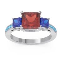 Garnet Ring In Palladium With Blue Sapphire And Swiss Blue Topaz Alinda Princess Three-stone Ring