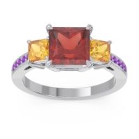 Garnet Ring In Palladium With Citrine And Amethyst Alinda Princess Three-stone Ring