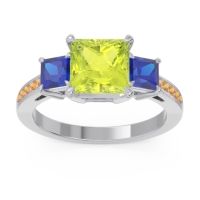Peridot Ring In Palladium With Blue Sapphire And Citrine Alinda Princess Three-stone Ring