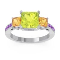 Peridot Ring In Platinum With Citrine And Amethyst Alinda Princess Three-stone Ring