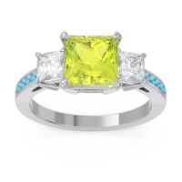 Peridot Ring In Palladium With Lab Diamond And Swiss Blue Topaz Alinda Princess Three-stone Ring
