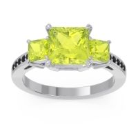 Peridot Ring In Palladium With Black Onyx Alinda Princess Three-stone Ring