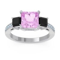 Pink Tourmaline Ring In Palladium With Black Onyx And Aquamarine Alinda Princess Three-stone Ring