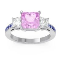 Pink Tourmaline Ring In Palladium With Lab Diamond And Blue Sapphire Alinda Princess Three-stone Ring