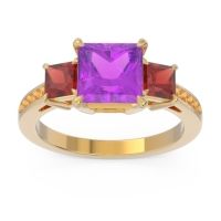 Amethyst Ring In 18k Yellow Gold With Garnet And Citrine Alinda Princess Three-stone Ring