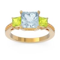 Aquamarine Ring In 18k Yellow Gold With Peridot And Citrine Alinda Princess Three-stone Ring