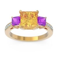 Three Stone Pave Princess Alinda Ring