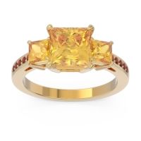 Citrine Ring In 18k Yellow Gold With Garnet Alinda Princess Three-stone Ring