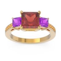 Garnet Ring In 14k Yellow Gold With Amethyst And Citrine Alinda Princess Three-stone Ring
