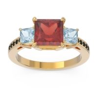 Garnet Ring In 14k Yellow Gold With Aquamarine And Black Onyx Alinda Princess Three-stone Ring