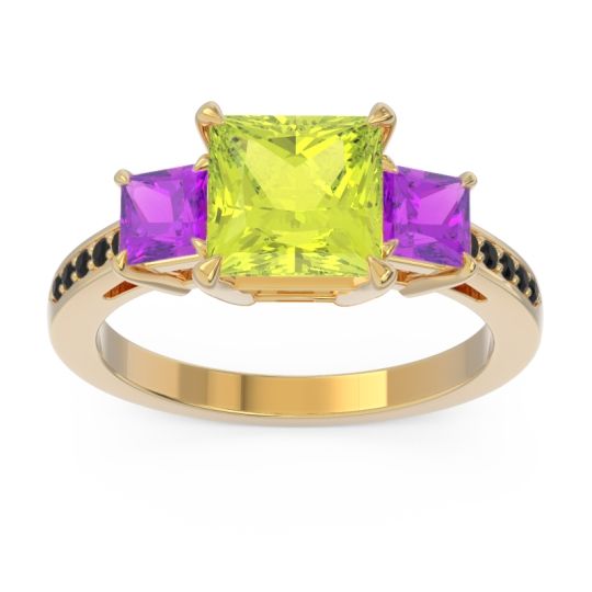 Three Stone Pave Princess Alinda Ring