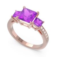 Three Stone Pave Princess Alinda Ring
