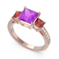 Three Stone Pave Princess Alinda Ring