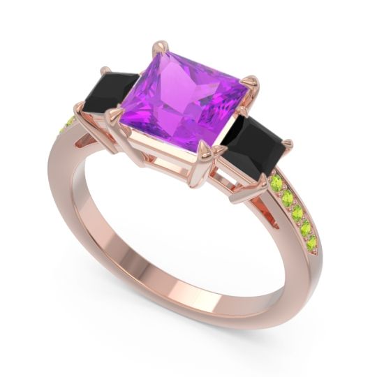 Three Stone Pave Princess Alinda Ring