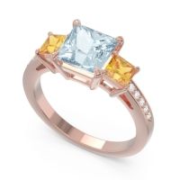 Three Stone Pave Princess Alinda Ring