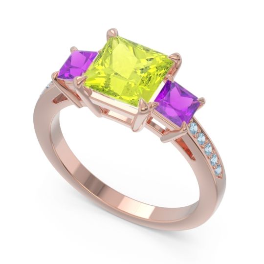 Three Stone Pave Princess Alinda Ring