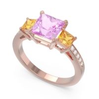 Three Stone Pave Princess Alinda Ring