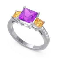 Three Stone Pave Princess Alinda Ring