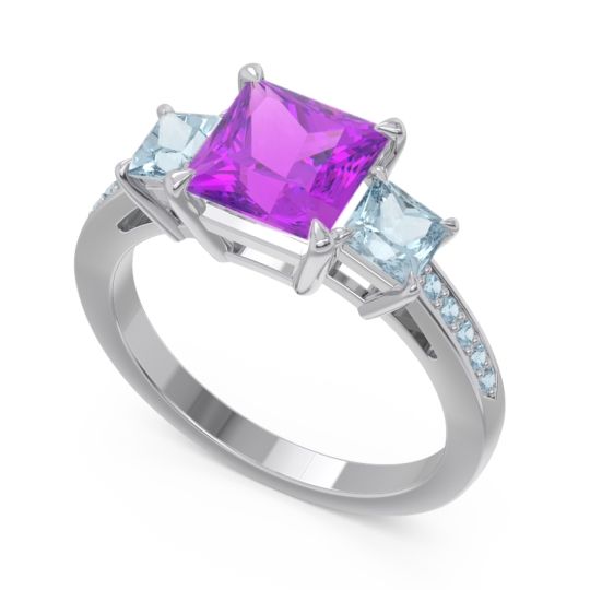 Three Stone Pave Princess Alinda Ring