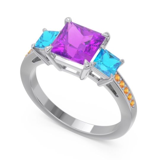 Three Stone Pave Princess Alinda Ring