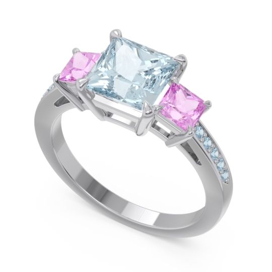 Three Stone Pave Princess Alinda Ring