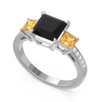 Three Stone Pave Princess Alinda Ring