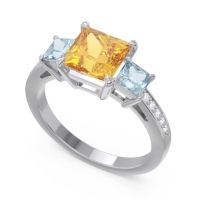 Three Stone Pave Princess Alinda Ring